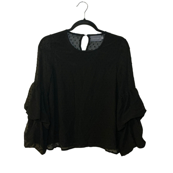 Hudson Gray Blouse Small S Peasant Swiss Dot Balloon Sleeve Top - Picture 1 of 5